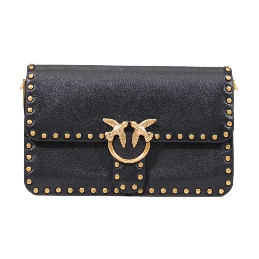 Pinko Women's Black - Small Love One Slouchy Crossbody Bag In Leather With Studs - Image 4