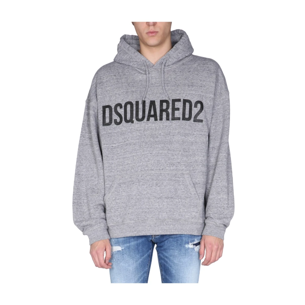 Dsquared2 Hoodie met logo print Oversized Fit Gray Heren