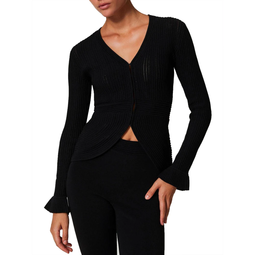 Twinset Zwart Geribbelde Gebreide Blazer Black Dames