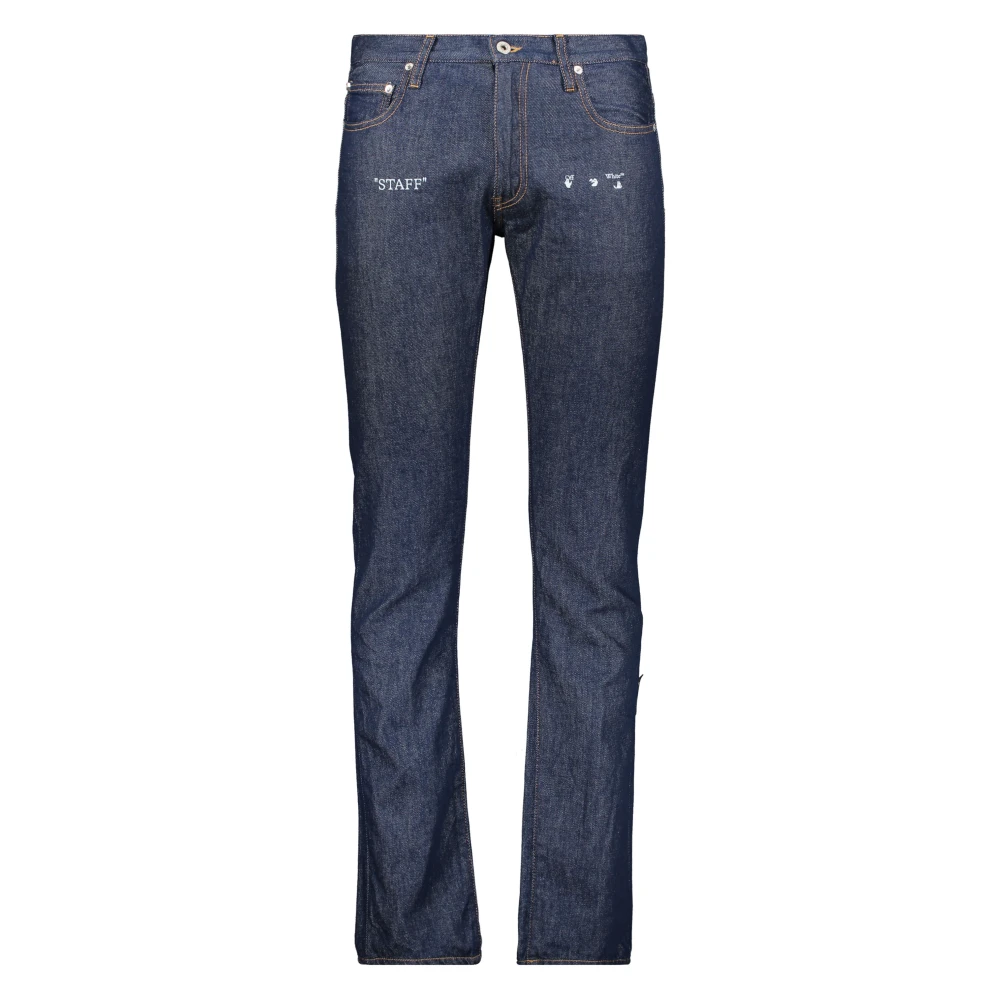 Off White Slim Fit Jeans met Logo Details Blue Heren