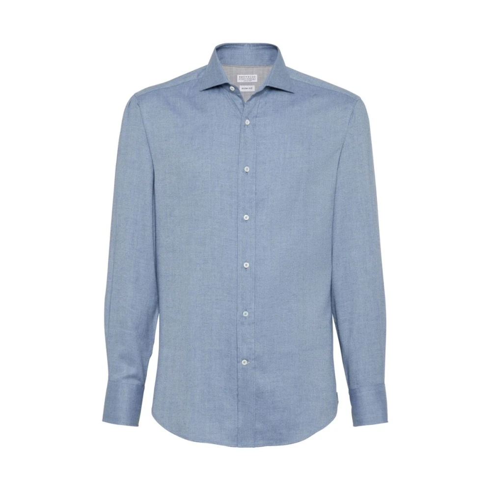 BRUNELLO CUCINELLI Poederblauw Katoenblend Overhemd Blue Heren