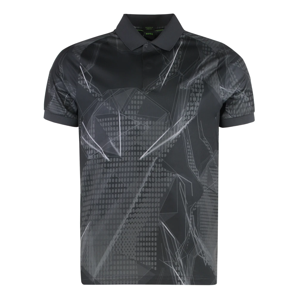 Hugo Men's Black Polyester Polo Shirt With Ribbed Edges