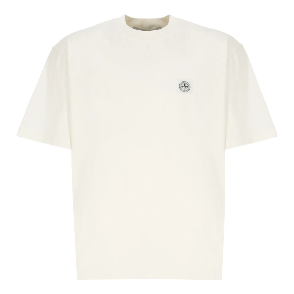 Stone Island Ivoor Katoenen T-shirt met Logopatch Beige Heren