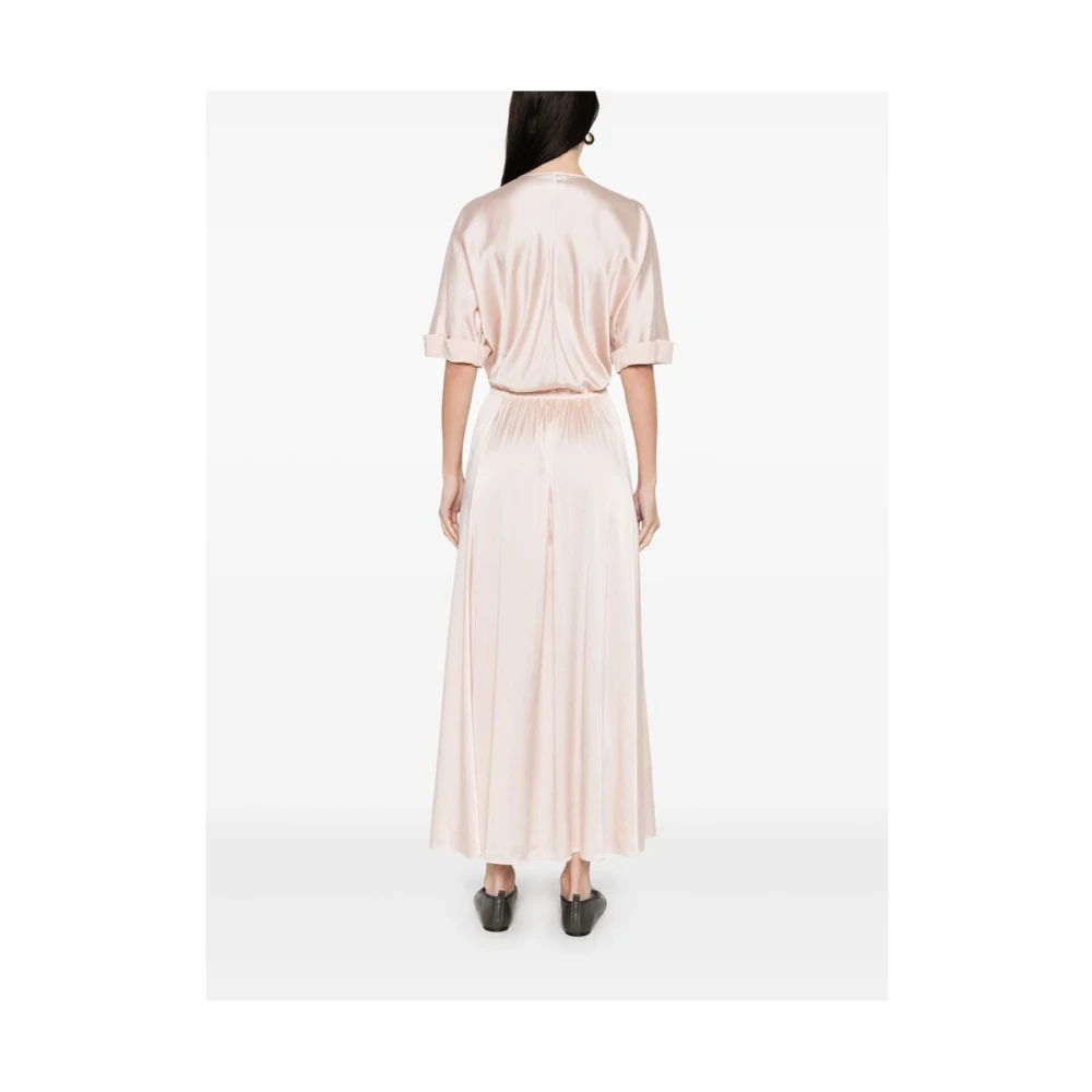 Forte Roze V-hals Jurk met Voorsplit Pink Dames