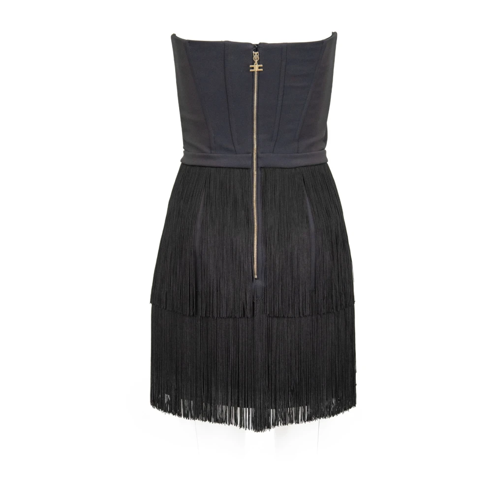Elisabetta Franchi Korte Jurk met Franjes en Metalen Details Black Dames