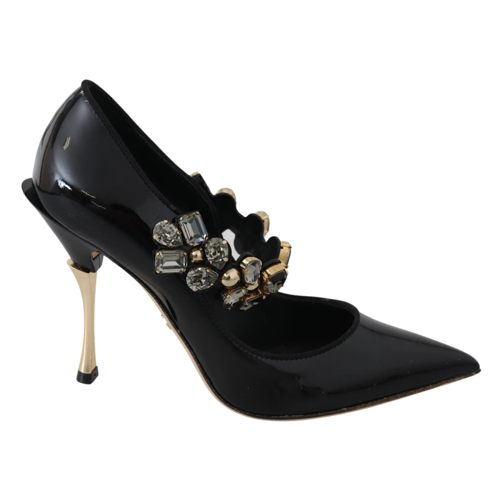 Dolce & Gabbana Women's Black Leather Crystal Mary Jane Pumps