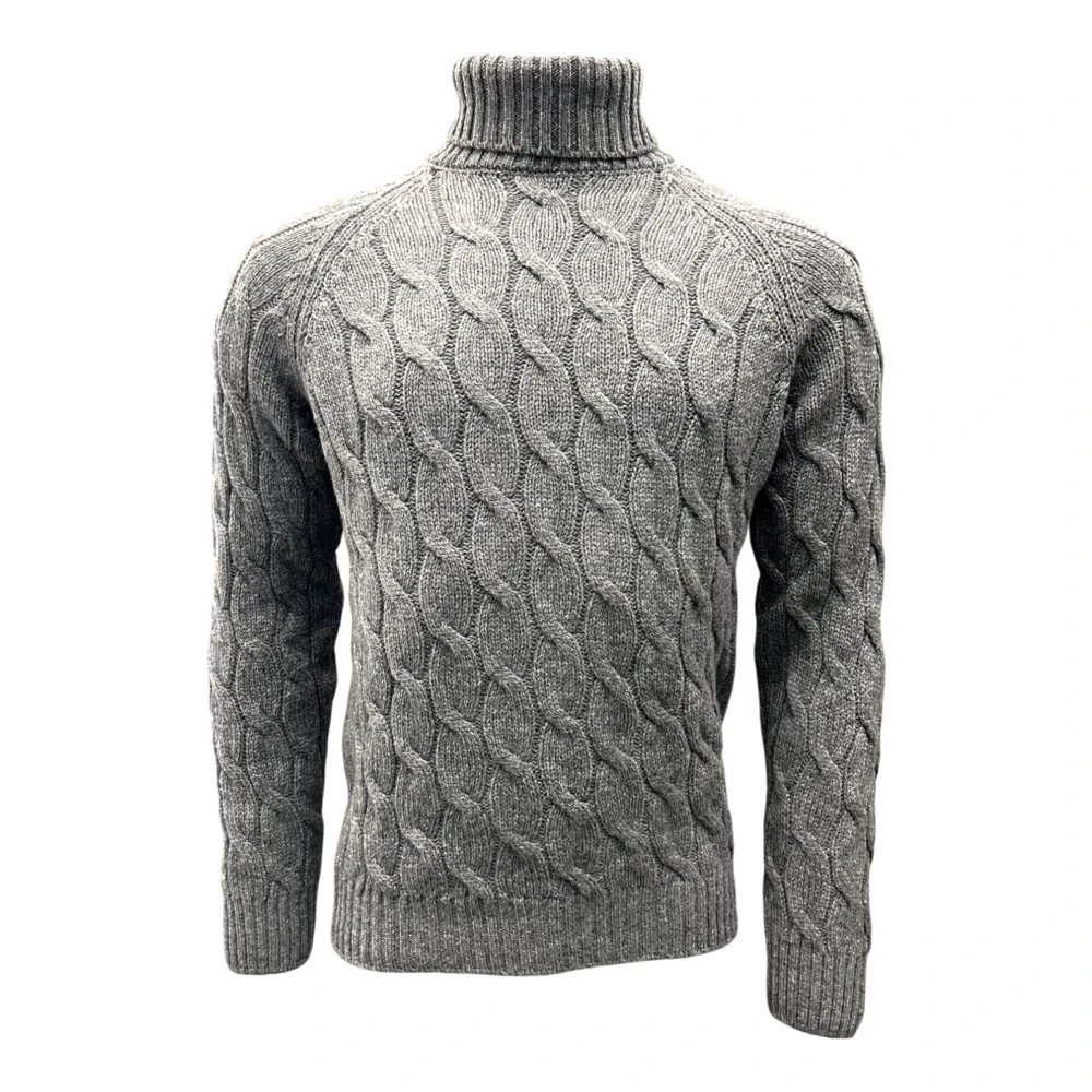 Gran Sasso Winter Grijs Kabelgebreide Coltrui Trui Gray Heren