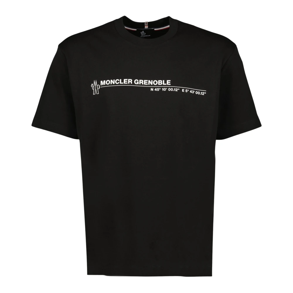 Moncler Bedrukt T-shirt Zwart Korte Mouwen Ronde Hals Black Heren