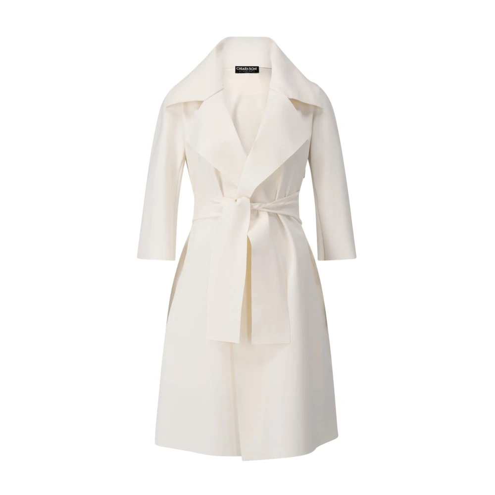 Chiara Boni Women's Beige Belted Coats, L, Open Coat Saveria