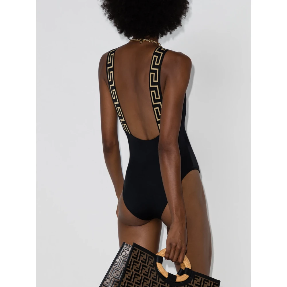Versace Greca Border Badpak met Square Neck Black Dames