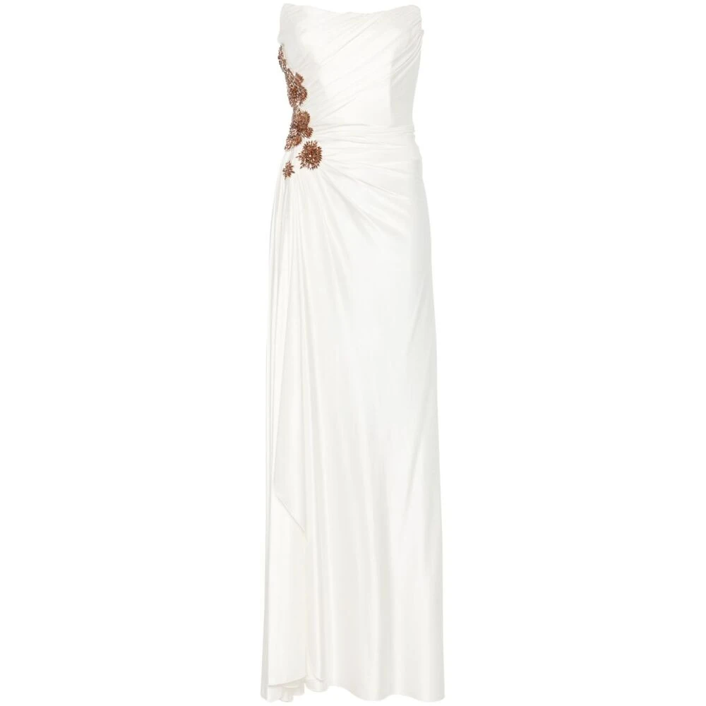 Costarellos Witte Strapless Jurk met Edelstenen White Dames