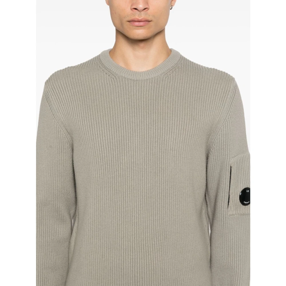 C.P. Company Zand Sweater met Lens Detail Gray Heren