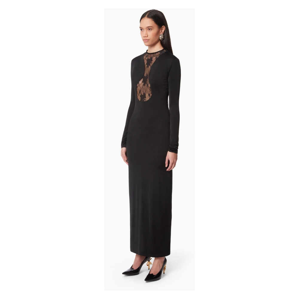 Nina Ricci Zwarte Kant Inzet Lange Jurk Black Dames