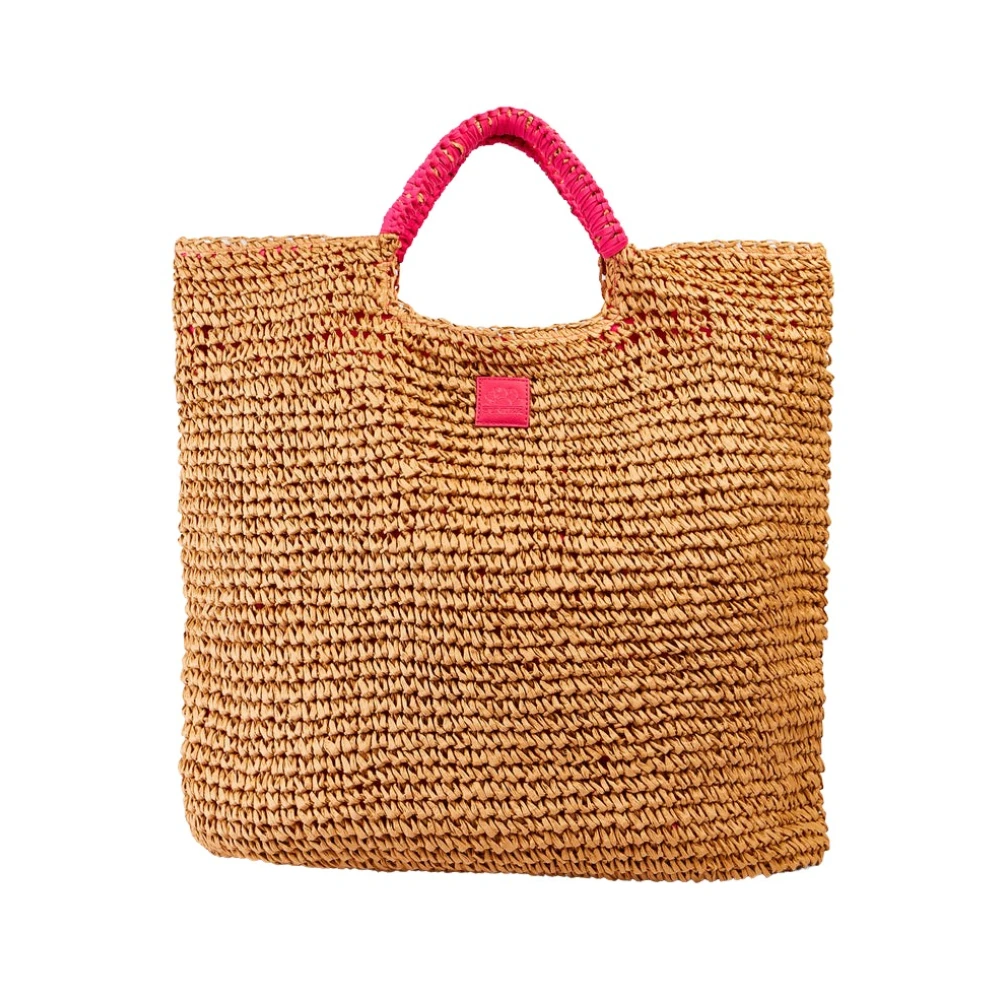 Sundek Strooien strandtas met logo Brown Dames