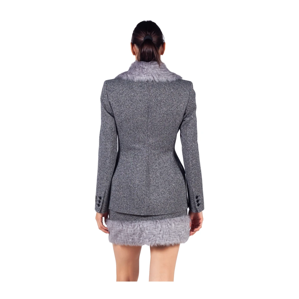 Msgm Grijze Wollen Blend Double-Breasted Jas Gray Dames