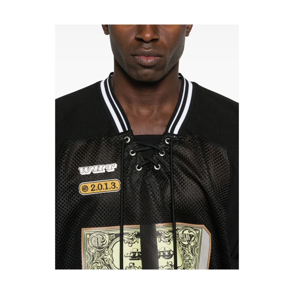 Off White Zwarte Lace-Up Sweater met Nummer Patch Black Heren