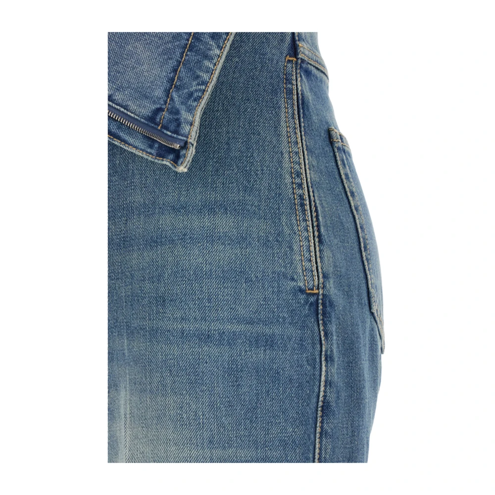 alexander mcqueen Blauwe Flared Denim Jeans met Logo Patch Blue Dames