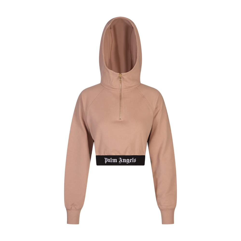 Palm Angels Roze Crop Hoodie met Logo Band Pink Dames