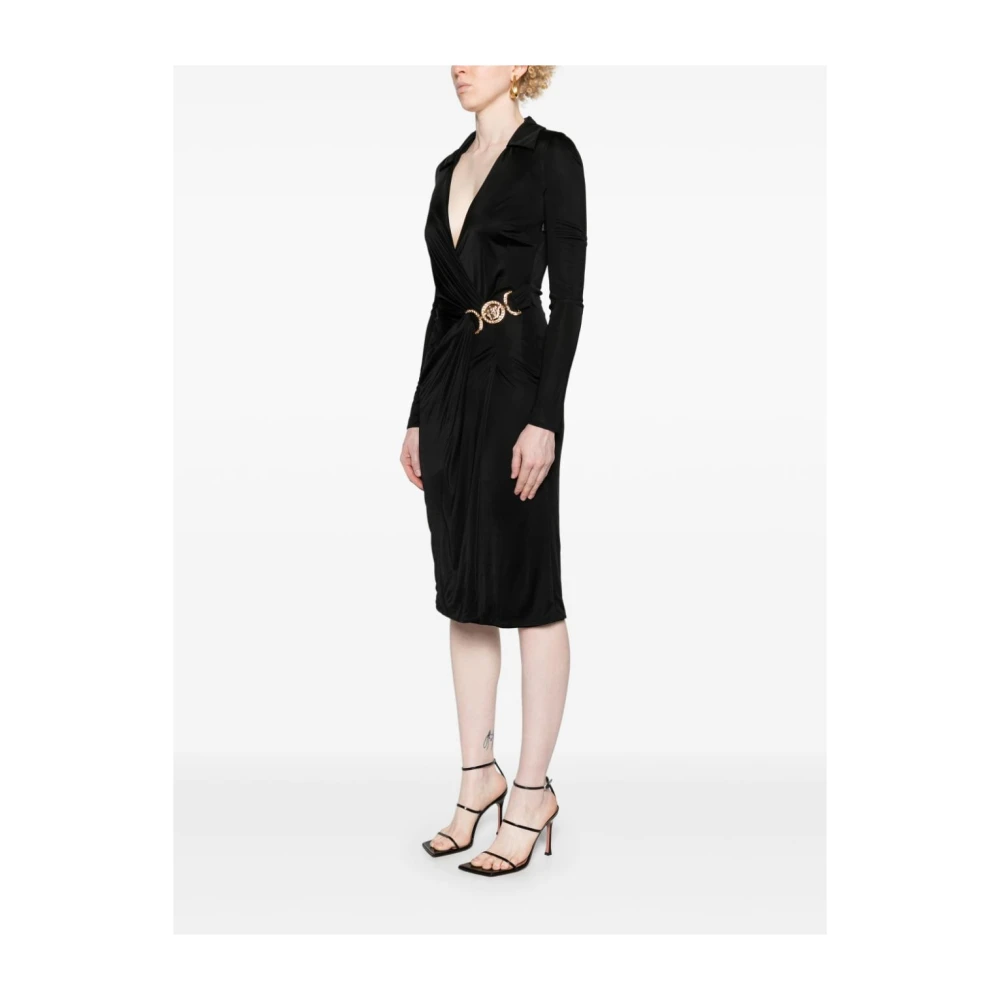 Versace Zwarte Diepe V-Hals Jurk Black Dames