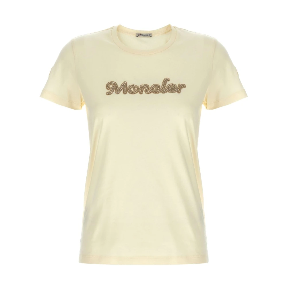 Moncler Wit Logo Geborduurd T-shirt Vrouw Katoen White Dames