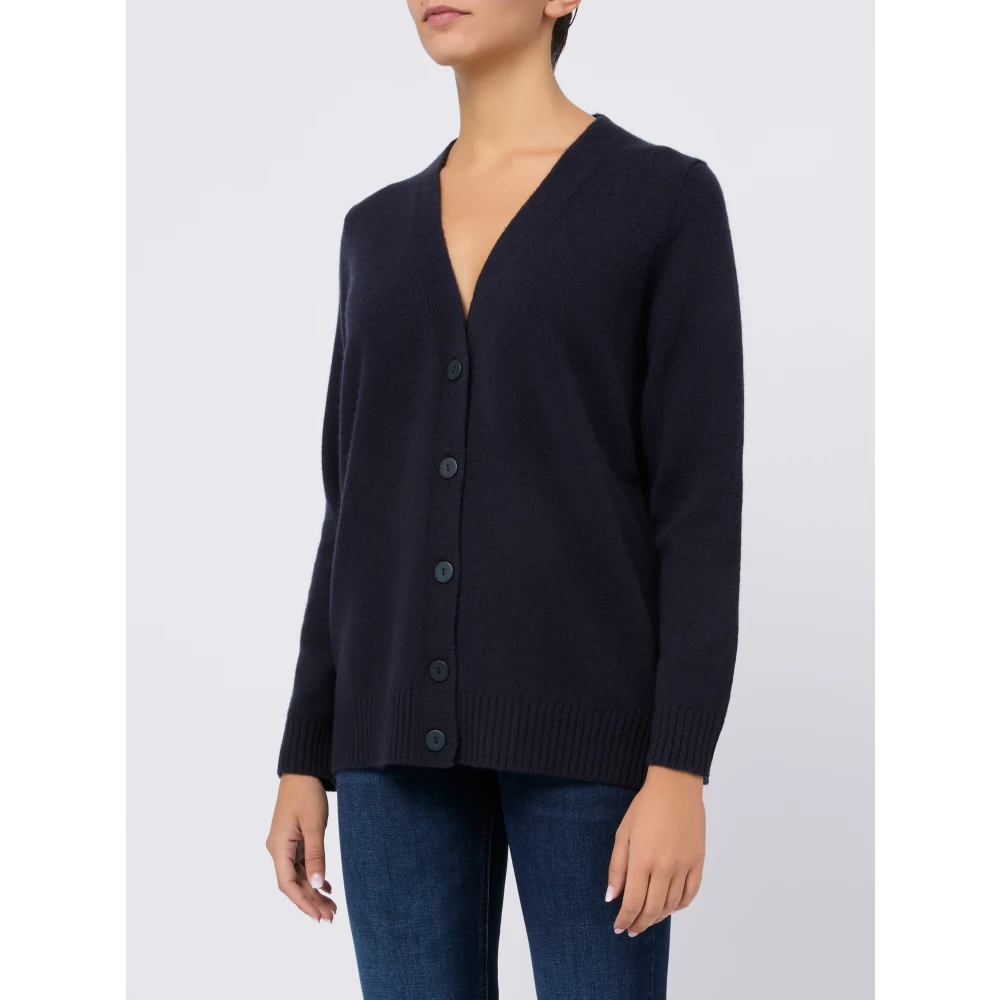 Kangra Blauwe V-hals Kasjmier Wol Vest Blue Dames