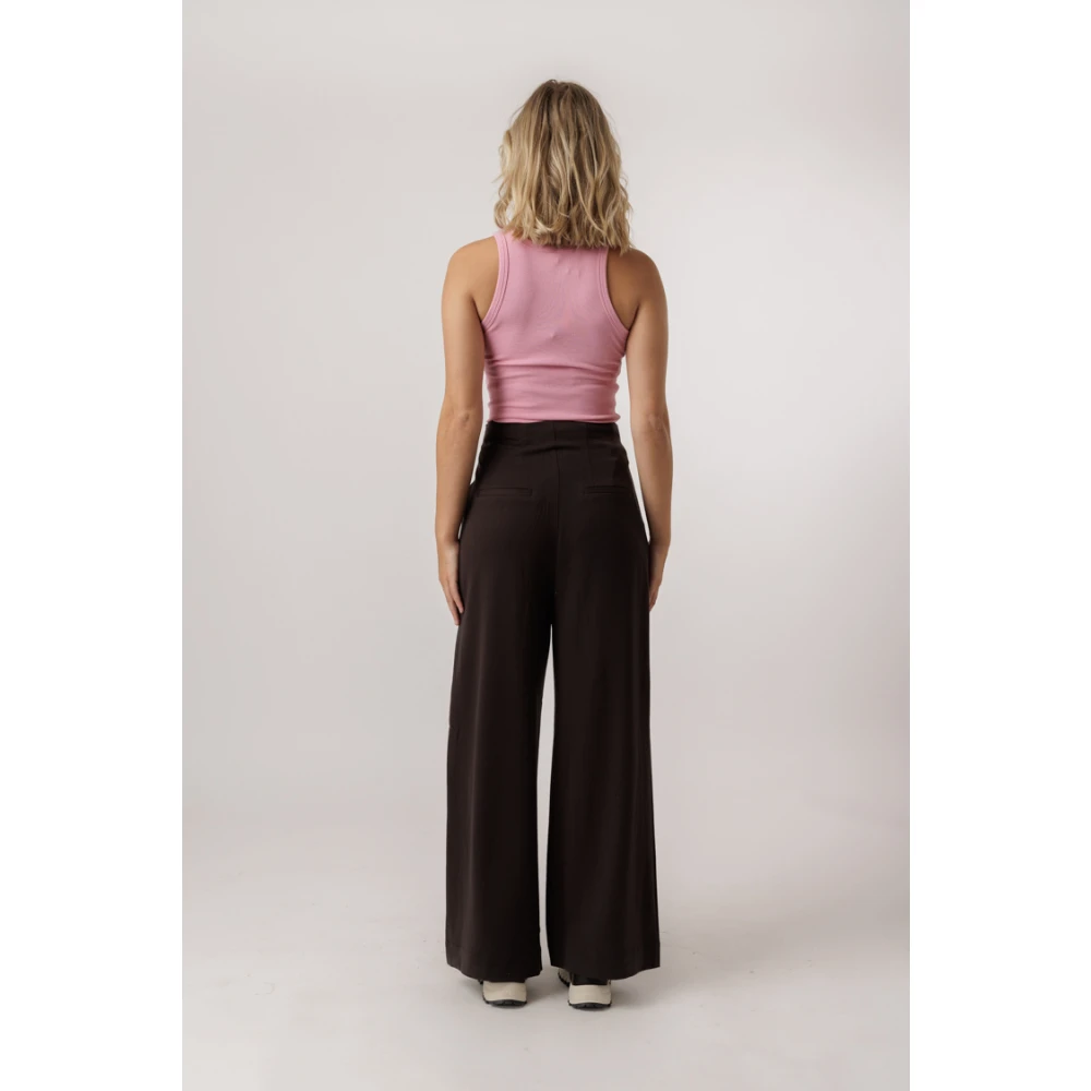 My Essential Wardrobe Hoge Taille Wijde Pijp Broek Delicioso Brown Dames