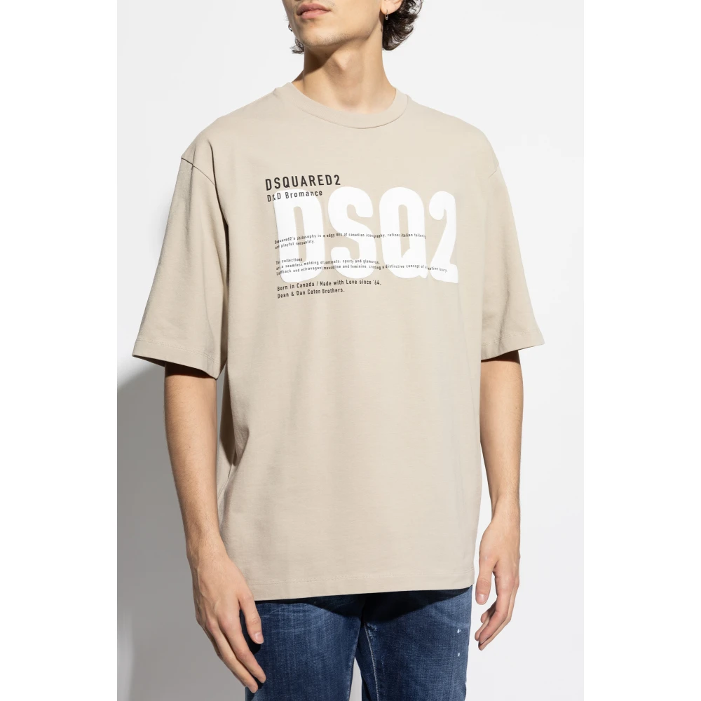 Dsquared2 T-shirt met bedrukt logo Beige Heren