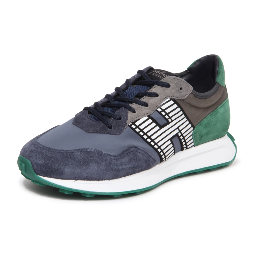 Hogan H601 Allacciato H Patch Righe Heren Schoenen Blauw