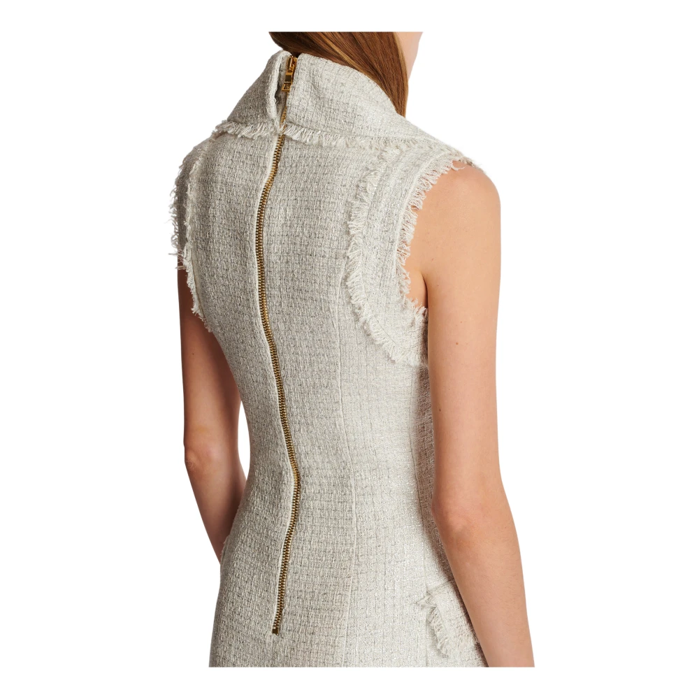 Balmain Asymmetrische tweed jurk met 6 knopen Gray Dames