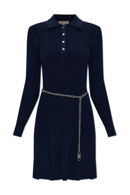 Ribbed Viscose Belted Polo Dress