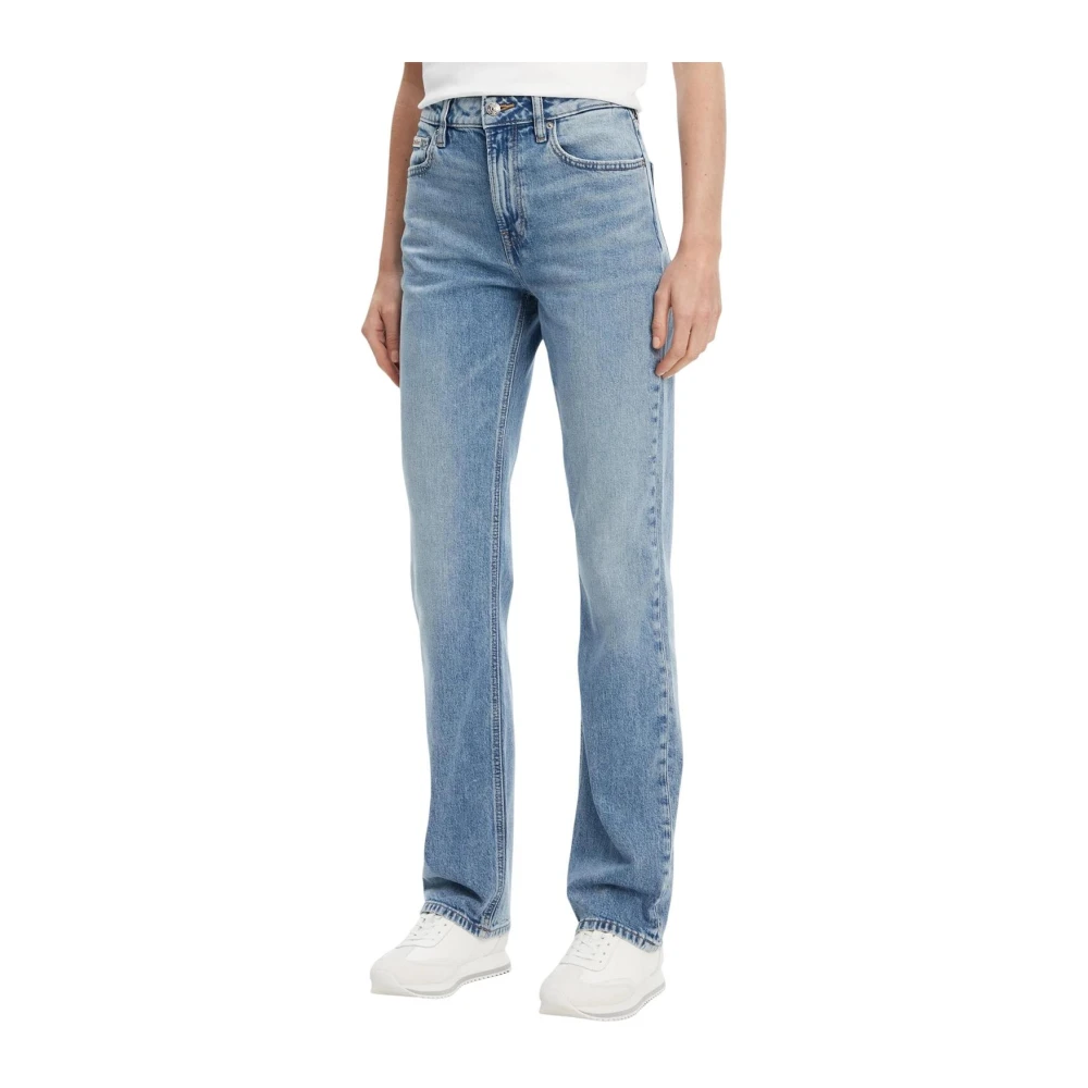 Calvin Klein Jeans Women's Blue Straight Fit Jeans, W27, Zip And Button Light Wash Jeans With Front And Back Pockets