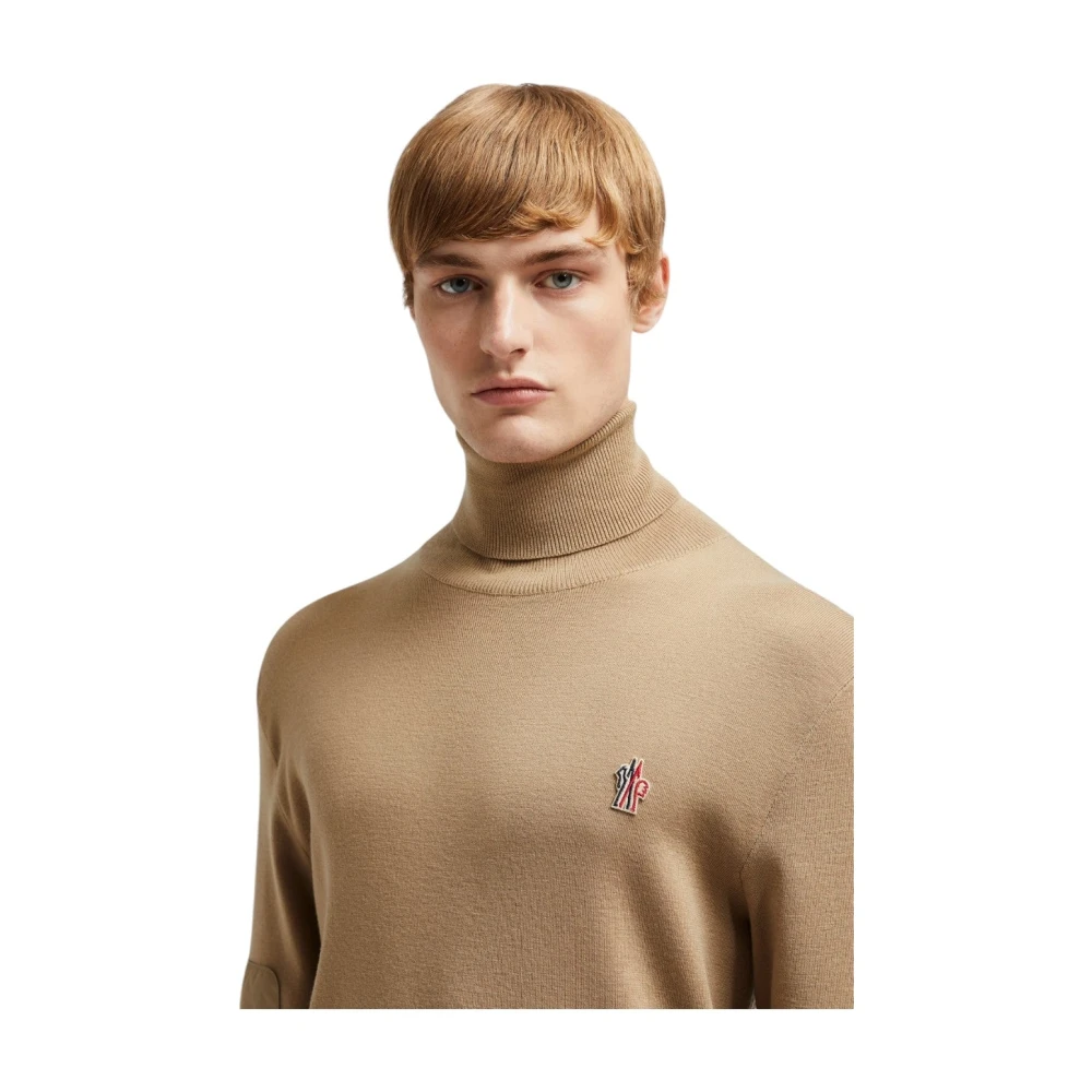 Moncler Beige Wollen Coltrui Jumper Ski Brown Heren