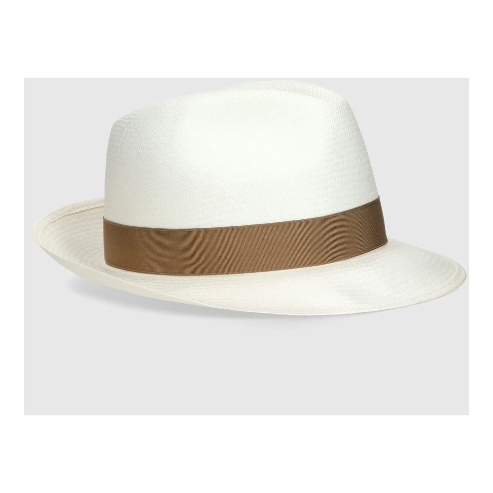 Borsalino Handgeweven Panama Hoed met Medium Rand White Heren