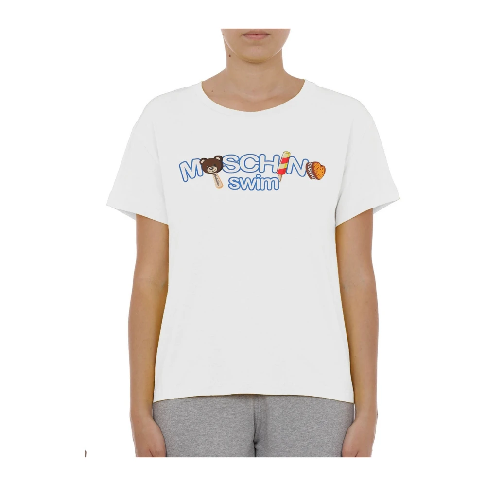 Moschino Women's White T-Shirts, S, Gelato Logo Cotton Swim T-Shirt
