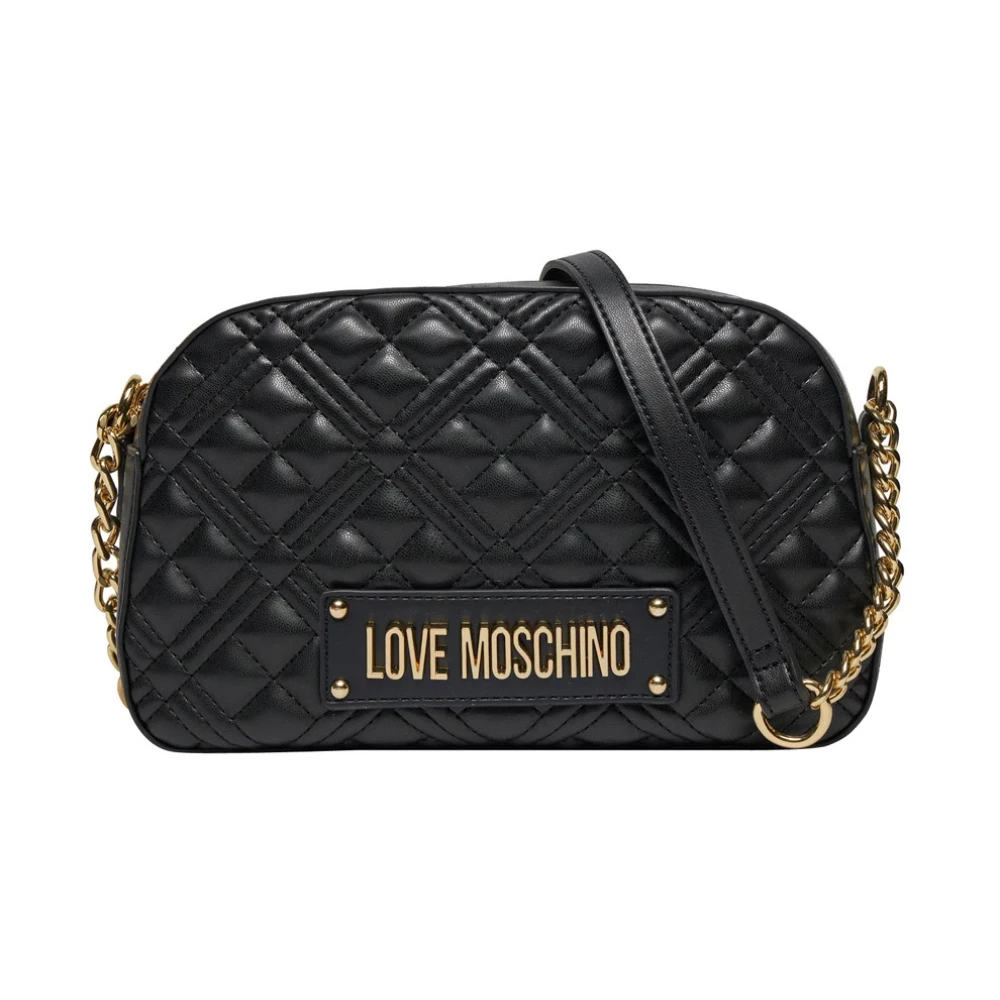 Love Moschino Zwarte gewatteerde schoudertas met logo plakkaat Black Dames