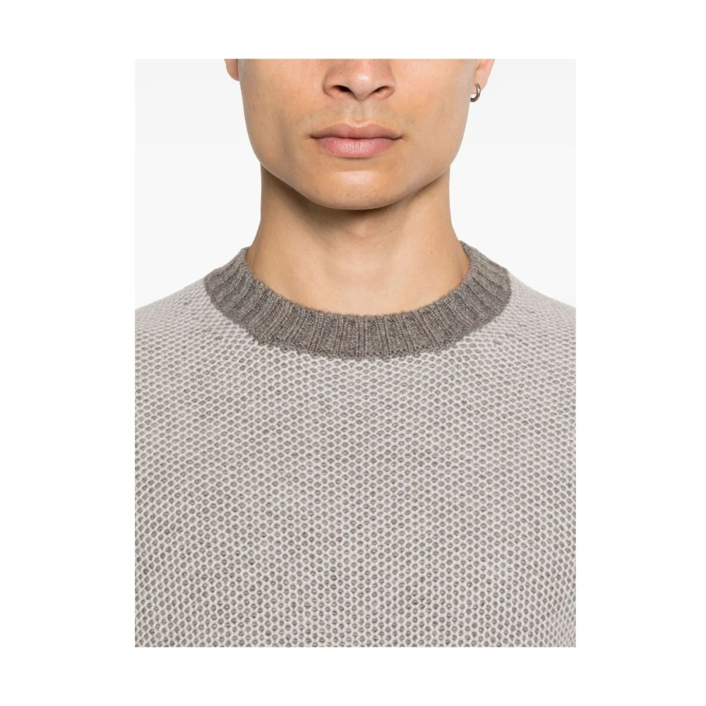 La Fileria Kasjmier Dubbel-Jacquard Crew Neck Sweater Gray Heren