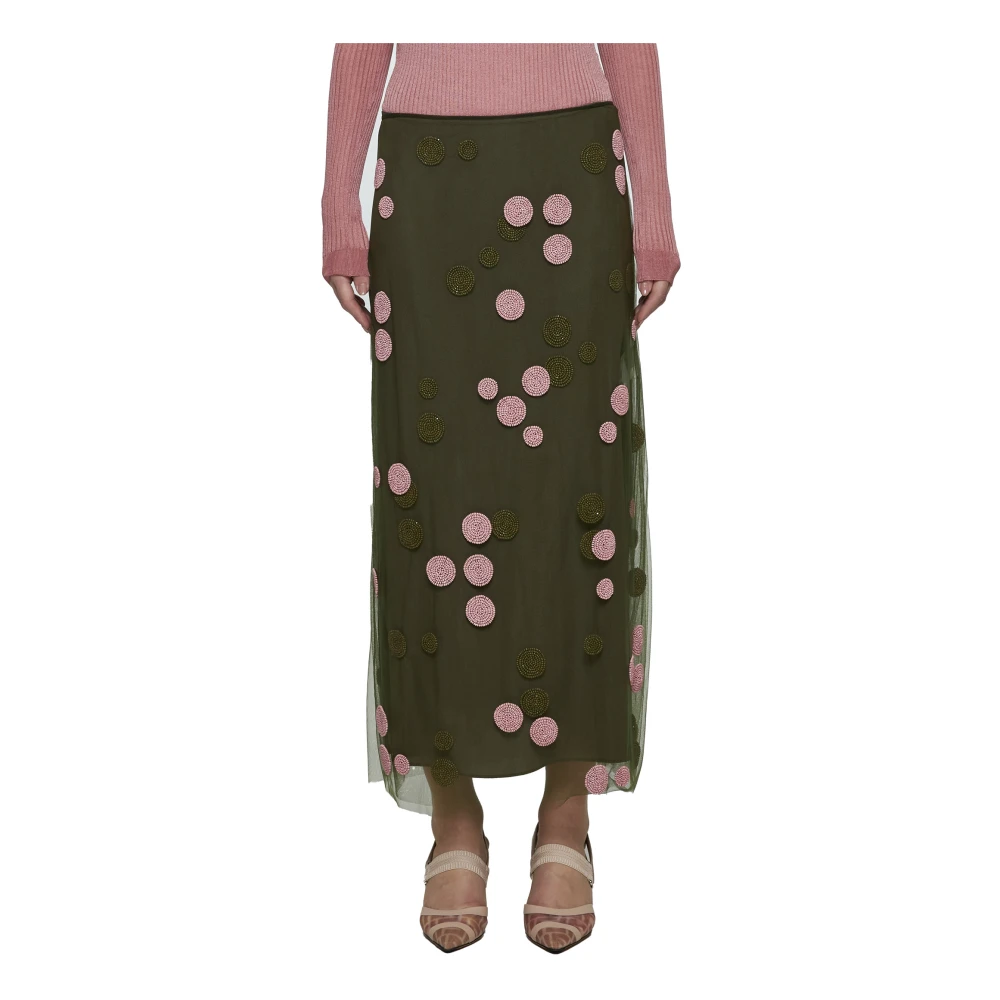 Fendi Groene Polka Dot Tule Midi Rok Green Dames