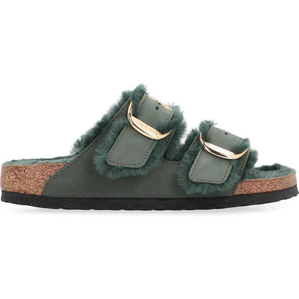 Birkenstock Mysigatofflor med pälsfoder Green, Dam