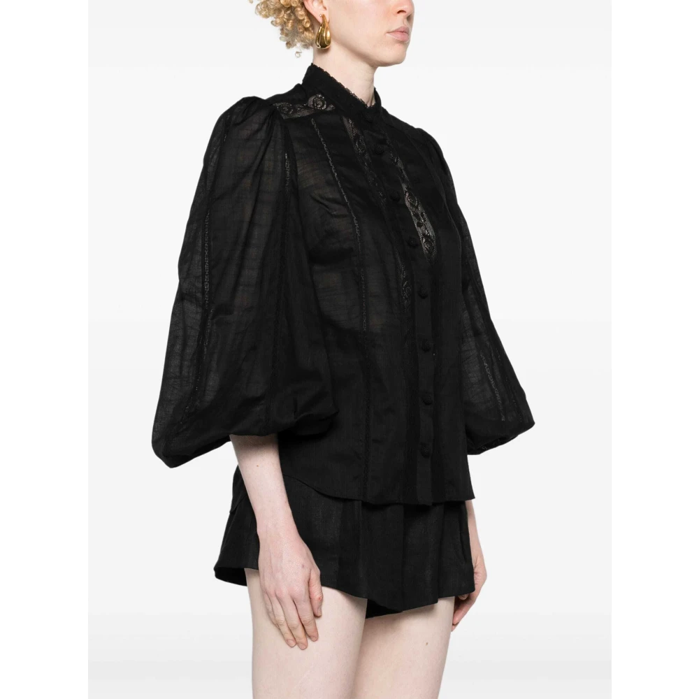 Zimmermann Zwart kanten overhemd met pofmouwen Black Dames
