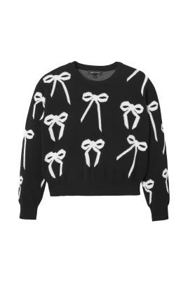 Rundhalsad tröja med rosettjacquard