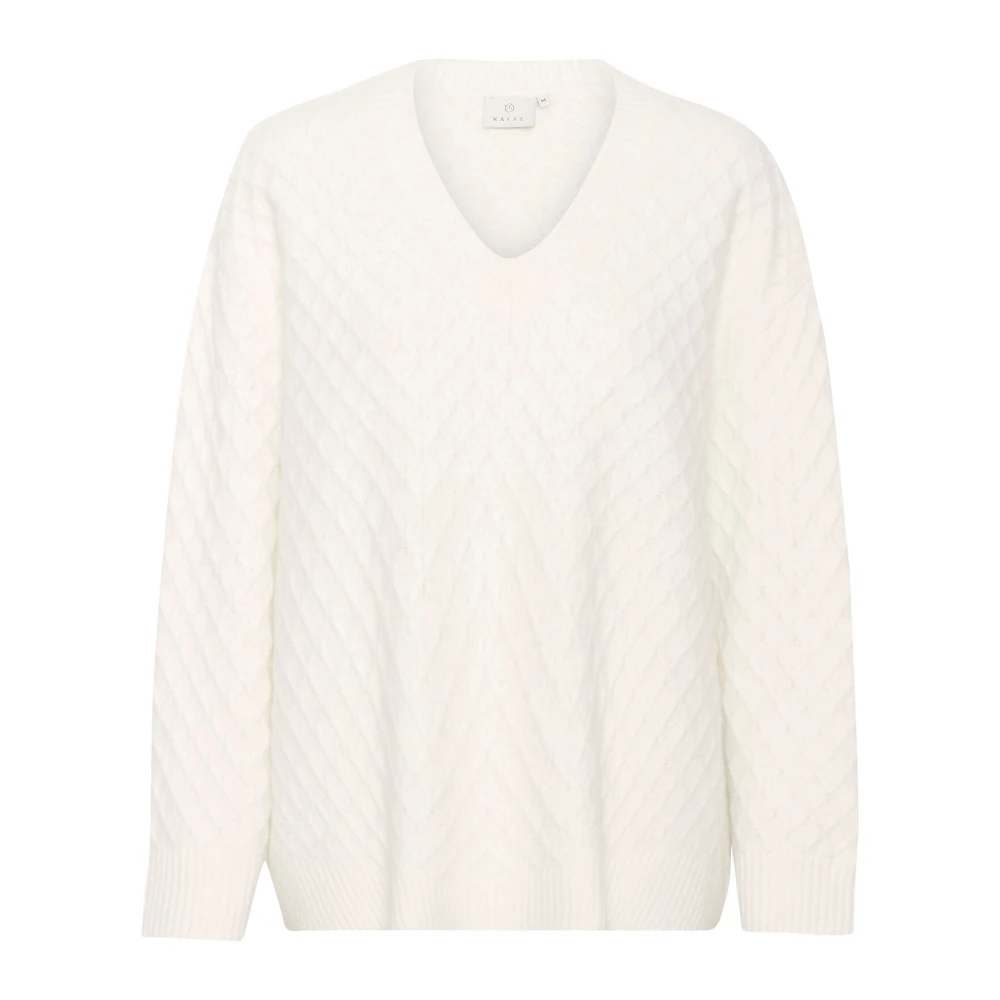 Kaffe Gebreide Trui met V-Hals Patroon White Dames