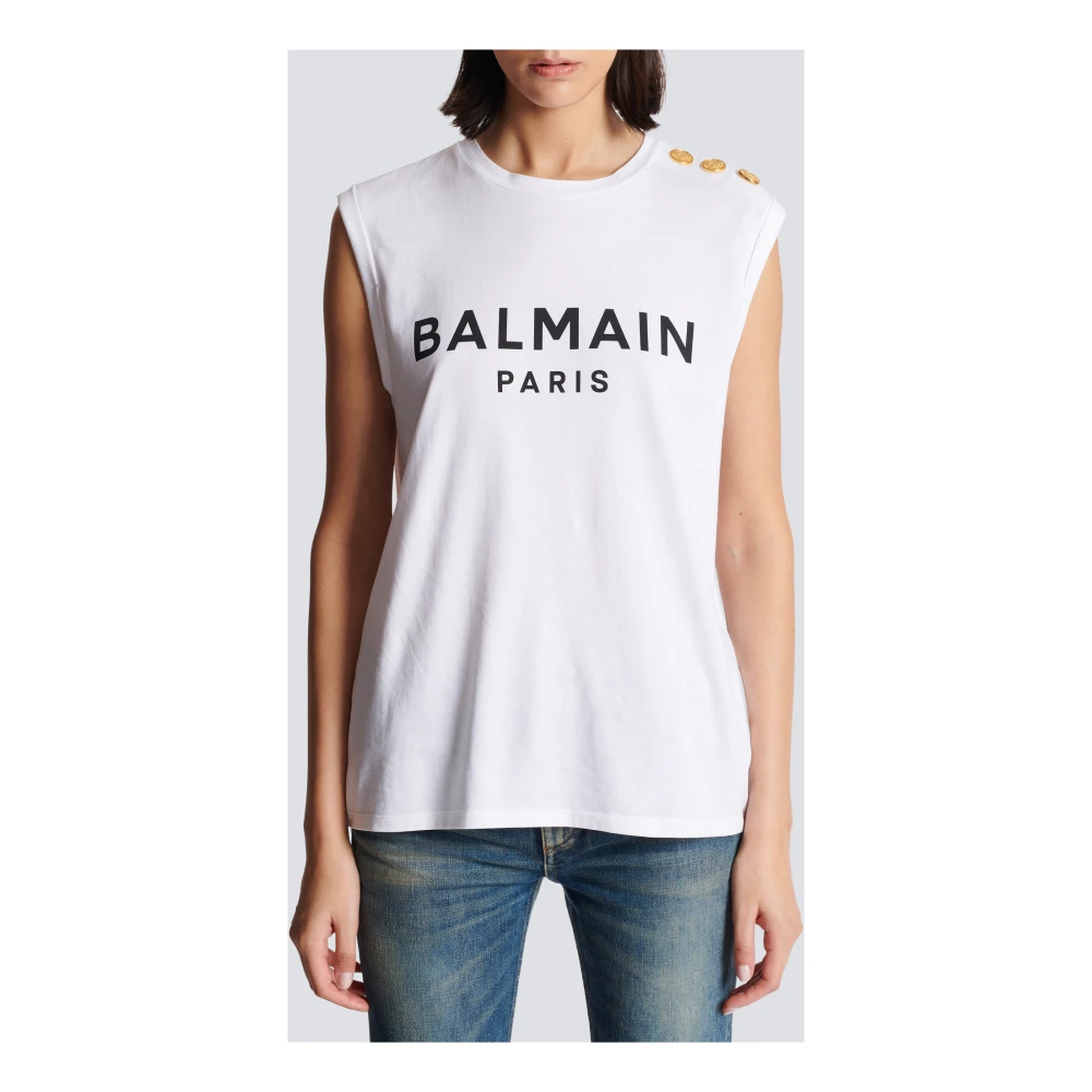 Balmain Katoenen T-shirt met logoprint White Dames