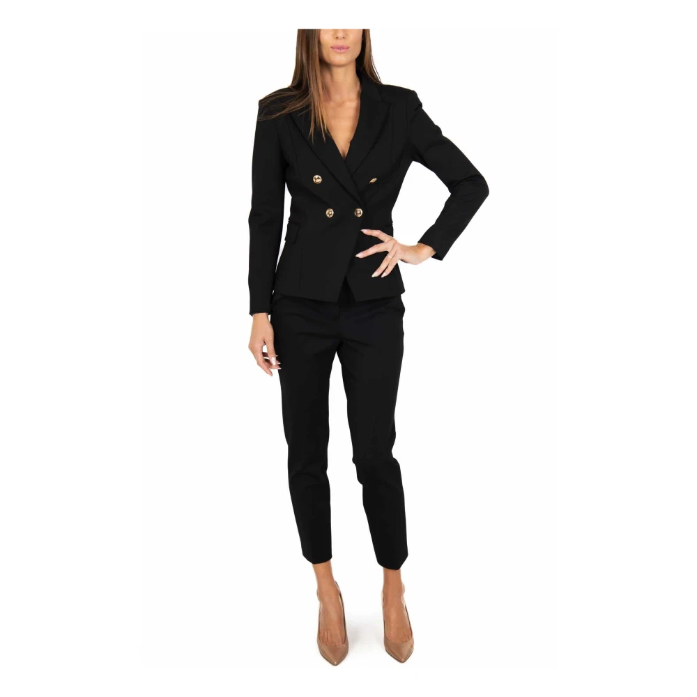 Liu Jo Zwarte dubbelrijige blazer met gouden knopen Black Dames