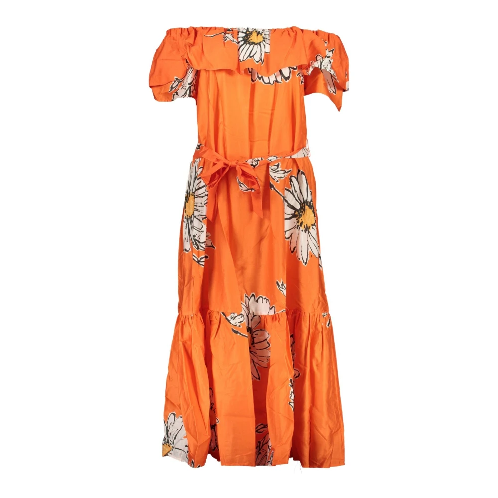 Desigual Damski Pomarańczowy Sukienki, Kobieta,, Pomarańczowa Sukienka Maxi Z Krótkimi Rękawami Mały