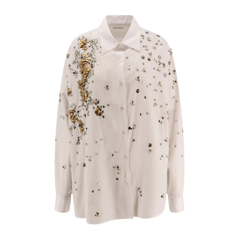 Dries Van Noten Paillet- en Studs Katoenen Shirt White Dames