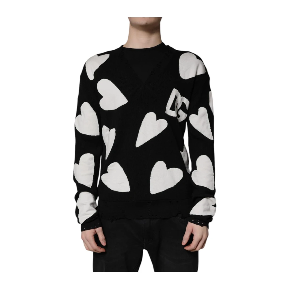 Dolce & Gabbana Men's Black Round-Neck Knitwear,, Hearts Silk Crew Neck Jumper Medium