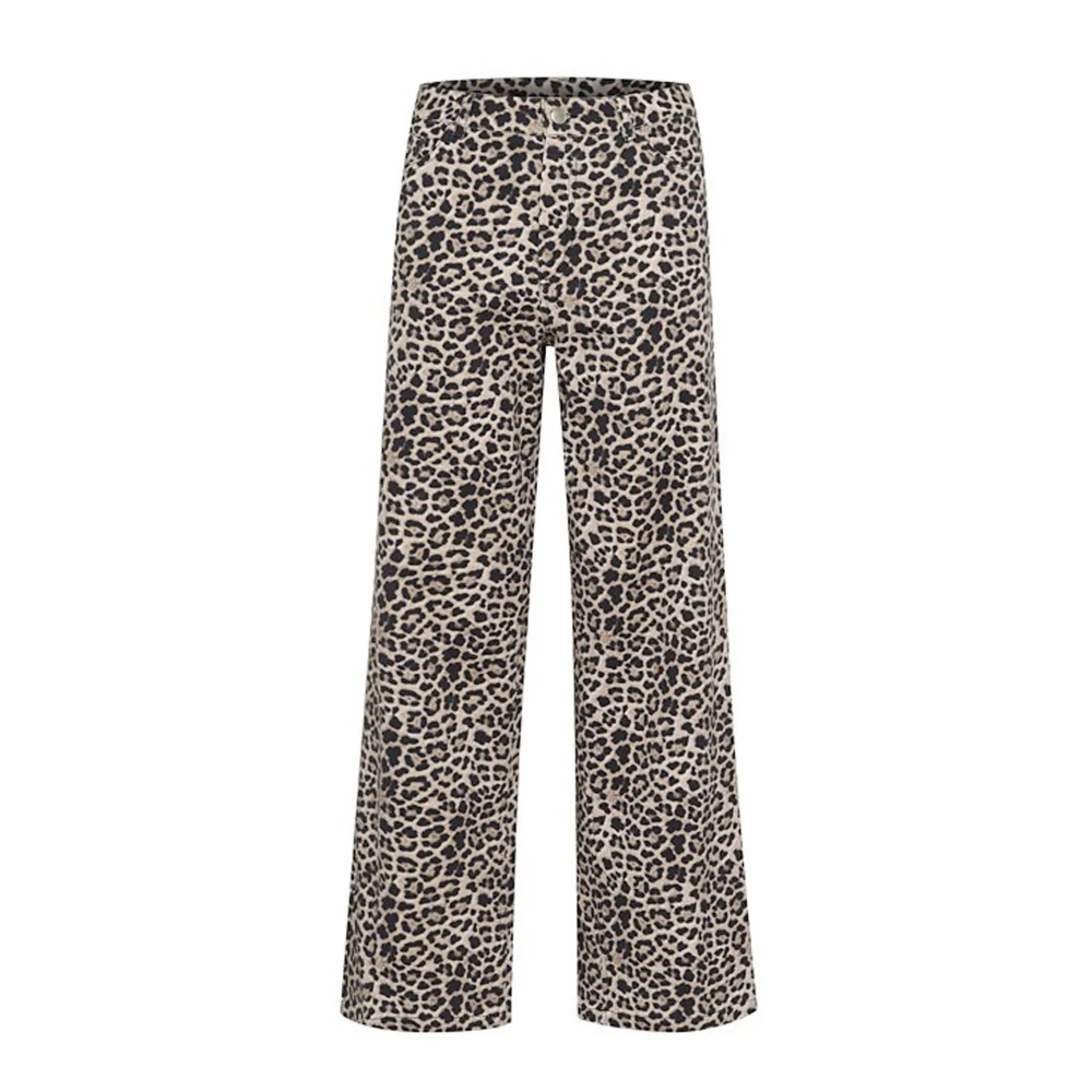 Kaffe Hoge taille denim jeans met luipaardprint Multicolor Dames