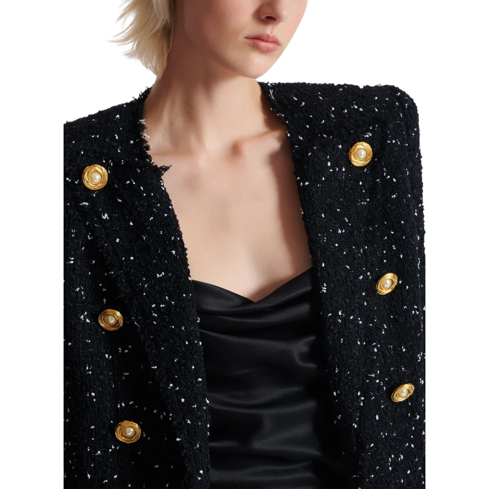 Balmain Geknipt jasje met 8 knopen in polka-dot tweed Black Dames
