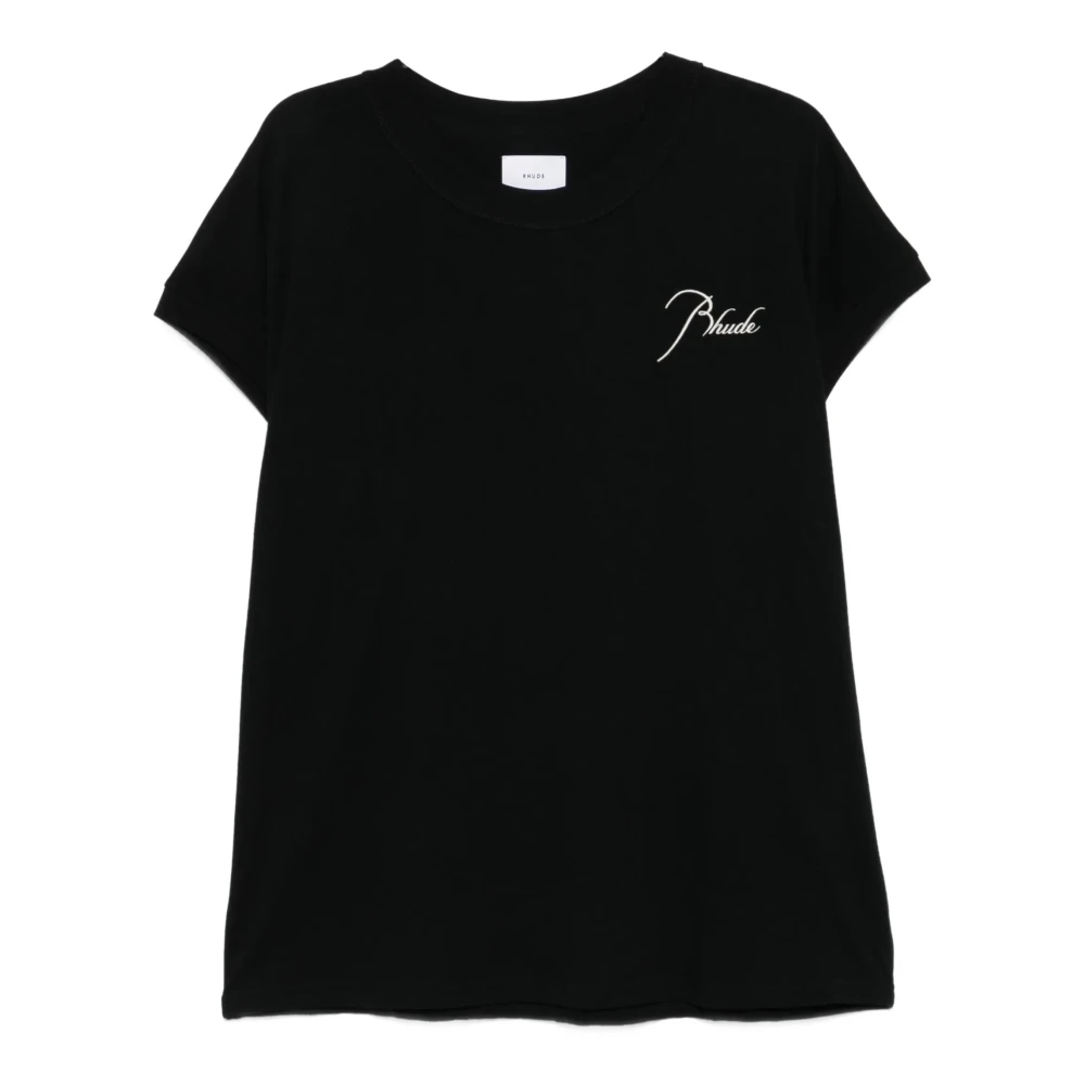 Rhude Men's Black T-Shirts, Xl, Embroidered Logo T-Shirt