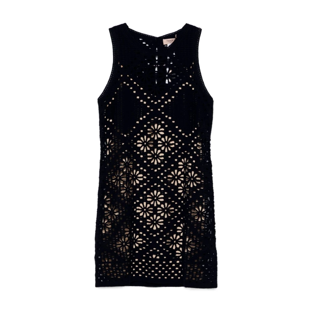 Twinset Vrouw Zwart Kleedjes Dames, S, Katoen, Elegante Nero Jurk Voor En